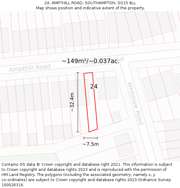 24, AMPTHILL ROAD, SOUTHAMPTON, SO15 8LL: Plot and title map