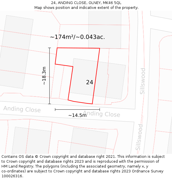 24, ANDING CLOSE, OLNEY, MK46 5QL: Plot and title map