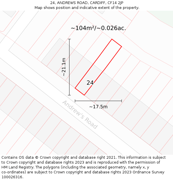 24, ANDREWS ROAD, CARDIFF, CF14 2JP: Plot and title map