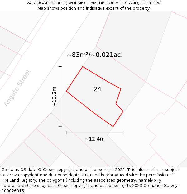 24, ANGATE STREET, WOLSINGHAM, BISHOP AUCKLAND, DL13 3EW: Plot and title map