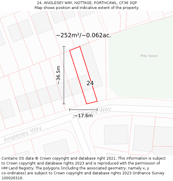24, ANGLESEY WAY, NOTTAGE, PORTHCAWL, CF36 3QP: Plot and title map