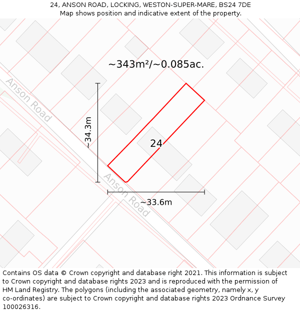 24, ANSON ROAD, LOCKING, WESTON-SUPER-MARE, BS24 7DE: Plot and title map