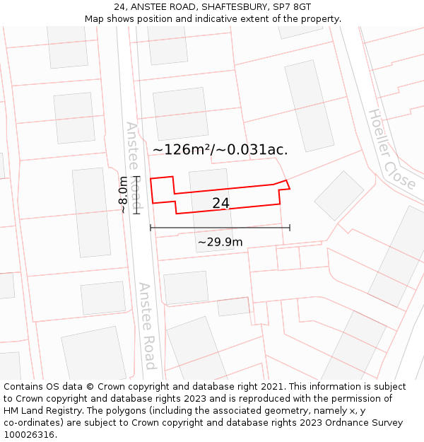 24, ANSTEE ROAD, SHAFTESBURY, SP7 8GT: Plot and title map