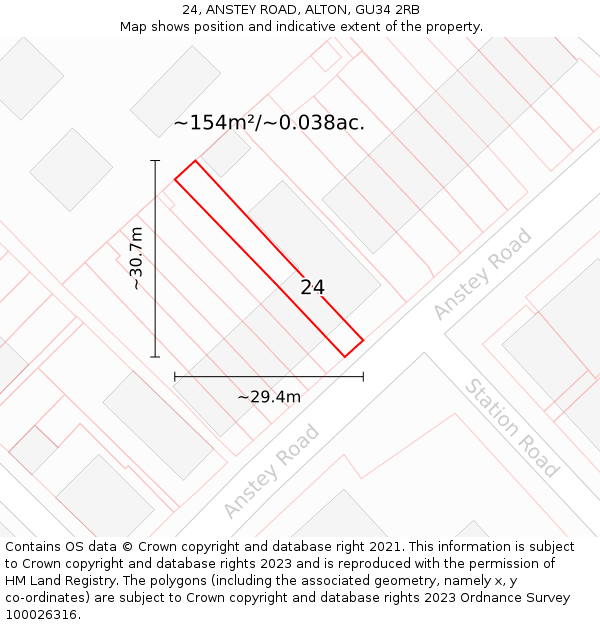 24, ANSTEY ROAD, ALTON, GU34 2RB: Plot and title map