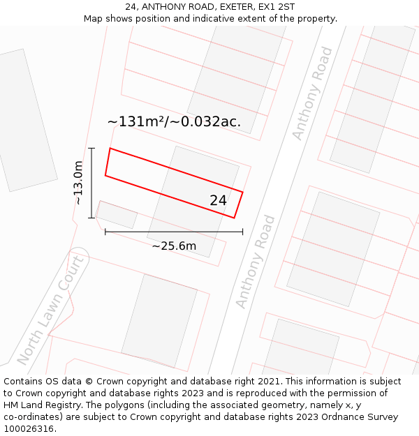 24, ANTHONY ROAD, EXETER, EX1 2ST: Plot and title map