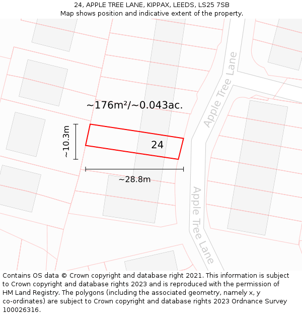 24, APPLE TREE LANE, KIPPAX, LEEDS, LS25 7SB: Plot and title map