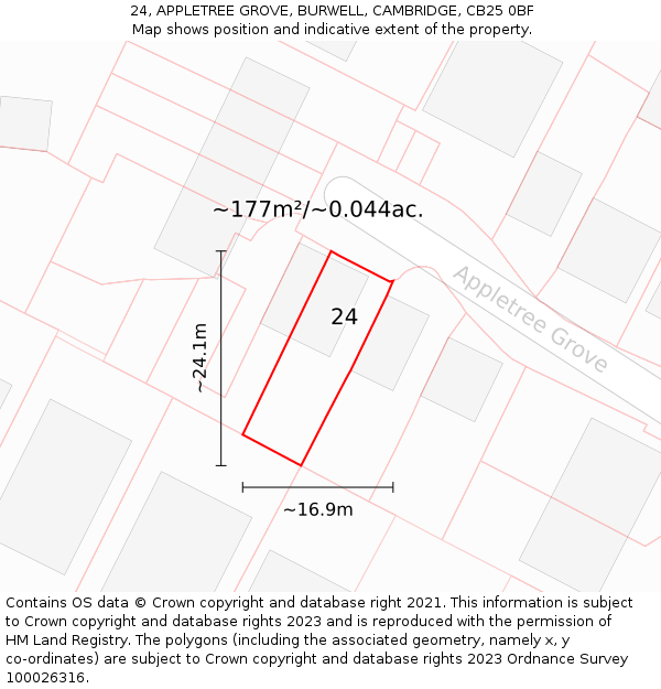 24, APPLETREE GROVE, BURWELL, CAMBRIDGE, CB25 0BF: Plot and title map