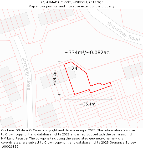 24, ARMADA CLOSE, WISBECH, PE13 3QF: Plot and title map