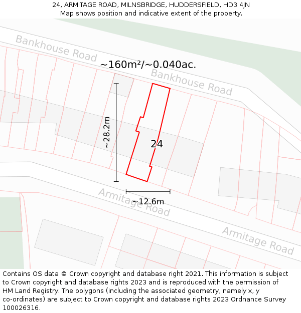 24, ARMITAGE ROAD, MILNSBRIDGE, HUDDERSFIELD, HD3 4JN: Plot and title map