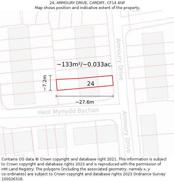 24, ARMOURY DRIVE, CARDIFF, CF14 4NP: Plot and title map