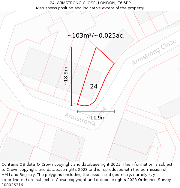 24, ARMSTRONG CLOSE, LONDON, E6 5PP: Plot and title map