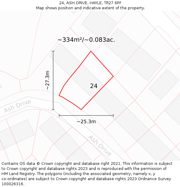 24, ASH DRIVE, HAYLE, TR27 6PF: Plot and title map