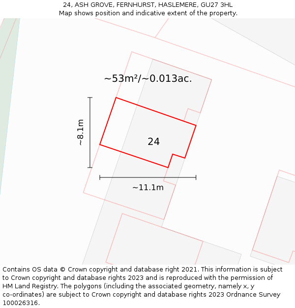 24, ASH GROVE, FERNHURST, HASLEMERE, GU27 3HL: Plot and title map