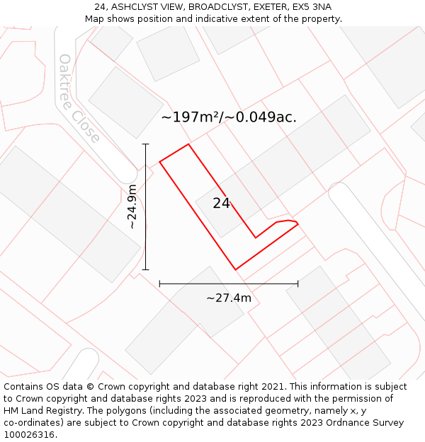 24, ASHCLYST VIEW, BROADCLYST, EXETER, EX5 3NA: Plot and title map