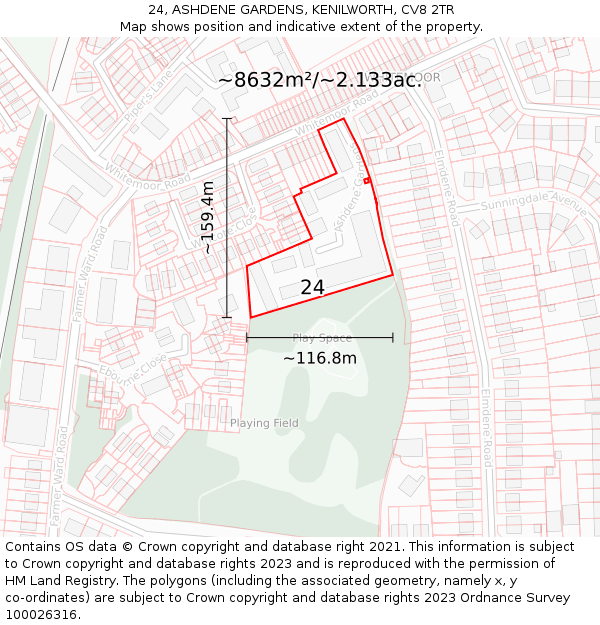 24, ASHDENE GARDENS, KENILWORTH, CV8 2TR: Plot and title map