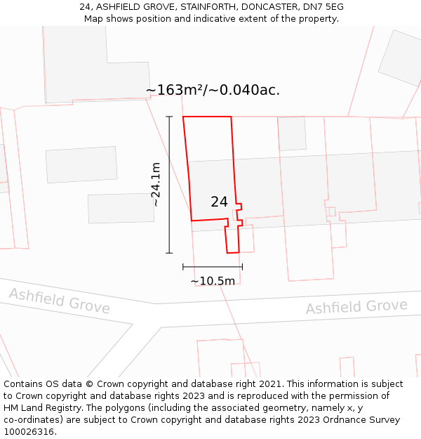 24, ASHFIELD GROVE, STAINFORTH, DONCASTER, DN7 5EG: Plot and title map