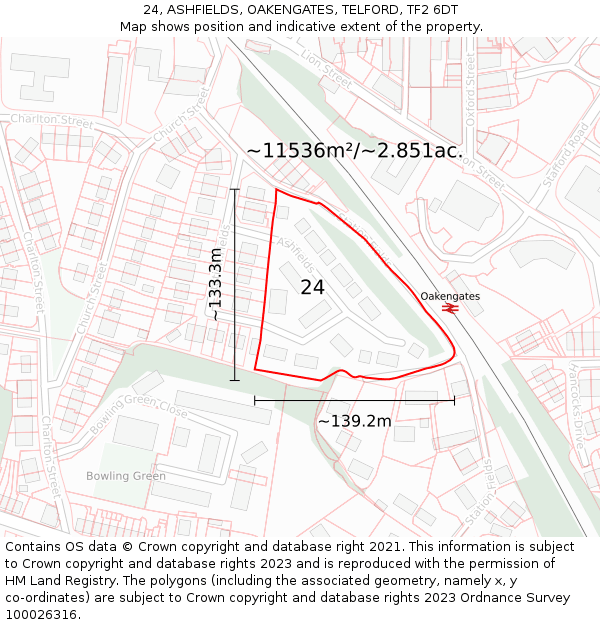 24, ASHFIELDS, OAKENGATES, TELFORD, TF2 6DT: Plot and title map