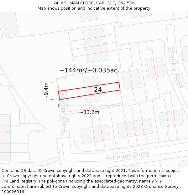 24, ASHMAN CLOSE, CARLISLE, CA2 5SN: Plot and title map