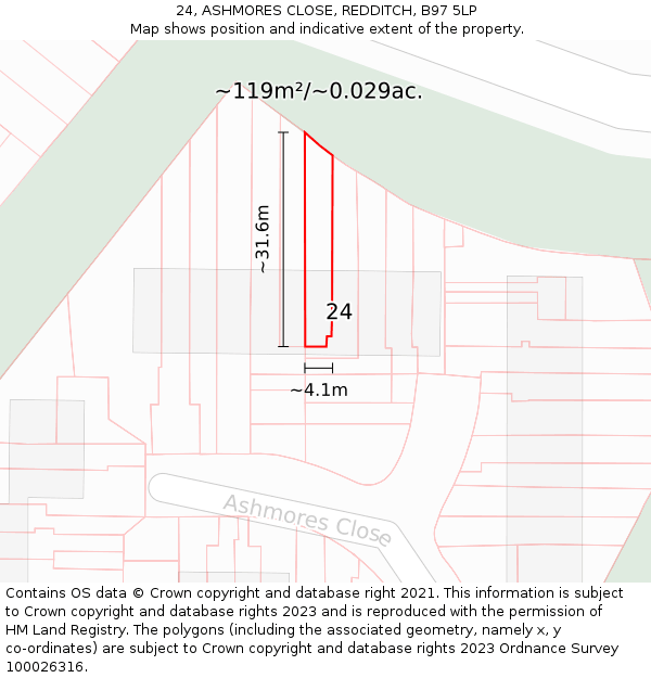 24, ASHMORES CLOSE, REDDITCH, B97 5LP: Plot and title map