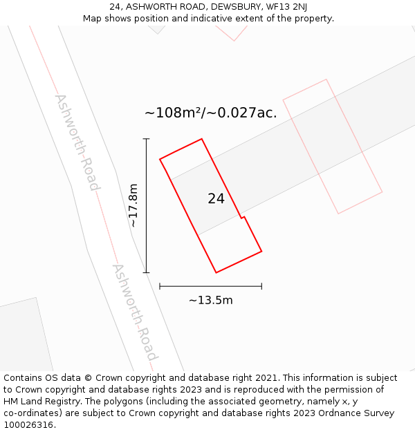 24, ASHWORTH ROAD, DEWSBURY, WF13 2NJ: Plot and title map