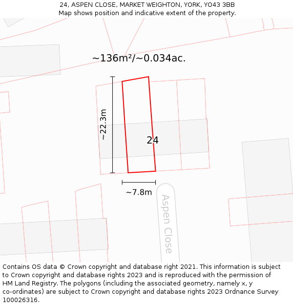 24, ASPEN CLOSE, MARKET WEIGHTON, YORK, YO43 3BB: Plot and title map