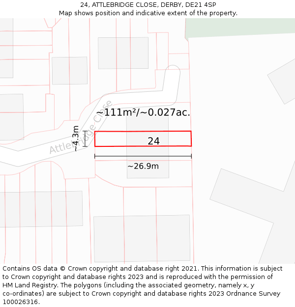 24, ATTLEBRIDGE CLOSE, DERBY, DE21 4SP: Plot and title map
