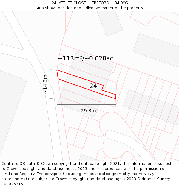 24, ATTLEE CLOSE, HEREFORD, HR4 9YG: Plot and title map
