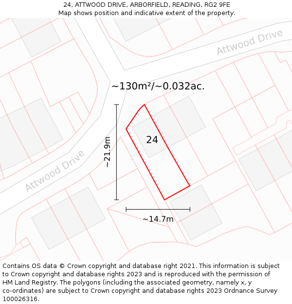 24, ATTWOOD DRIVE, ARBORFIELD, READING, RG2 9FE: Plot and title map