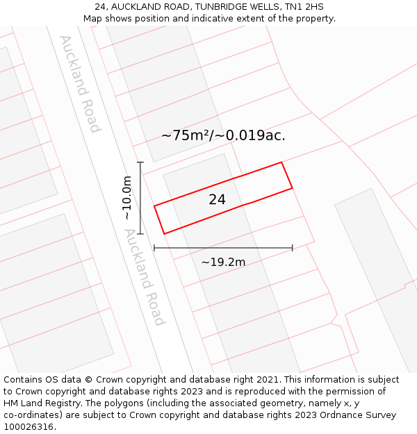 24, AUCKLAND ROAD, TUNBRIDGE WELLS, TN1 2HS: Plot and title map