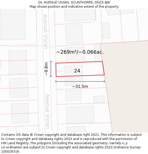 24, AVENUE VIVIAN, SCUNTHORPE, DN15 8JW: Plot and title map