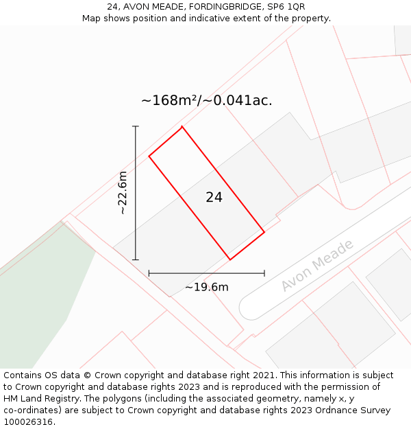 24, AVON MEADE, FORDINGBRIDGE, SP6 1QR: Plot and title map
