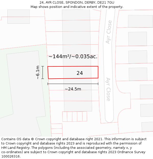 24, AYR CLOSE, SPONDON, DERBY, DE21 7GU: Plot and title map