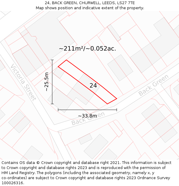 24, BACK GREEN, CHURWELL, LEEDS, LS27 7TE: Plot and title map