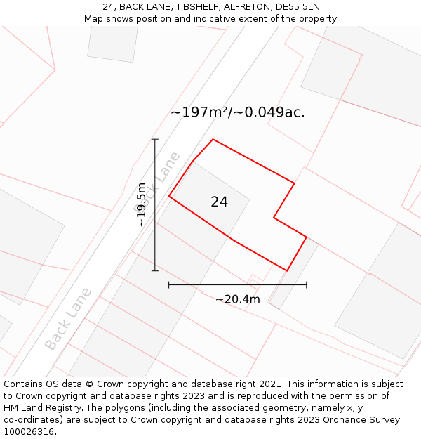 24, BACK LANE, TIBSHELF, ALFRETON, DE55 5LN: Plot and title map
