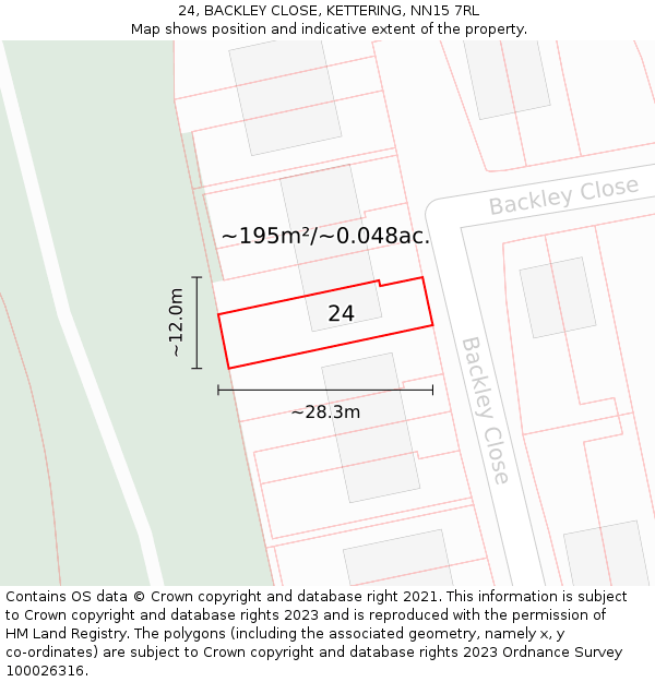 24, BACKLEY CLOSE, KETTERING, NN15 7RL: Plot and title map
