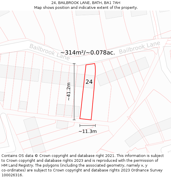 24, BAILBROOK LANE, BATH, BA1 7AH: Plot and title map