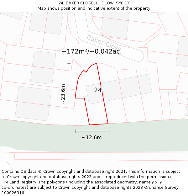 24, BAKER CLOSE, LUDLOW, SY8 1XJ: Plot and title map