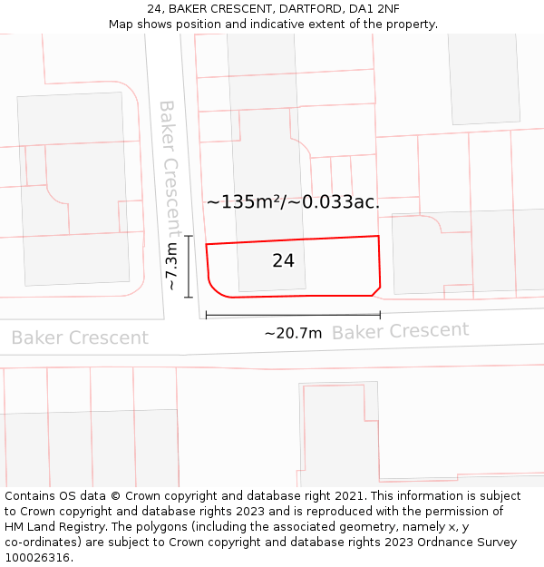 24, BAKER CRESCENT, DARTFORD, DA1 2NF: Plot and title map