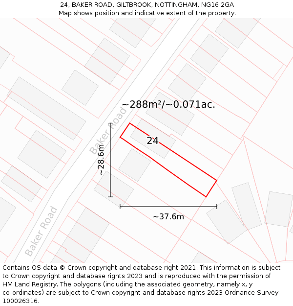 24, BAKER ROAD, GILTBROOK, NOTTINGHAM, NG16 2GA: Plot and title map
