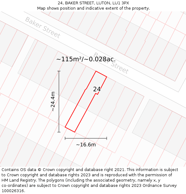 24, BAKER STREET, LUTON, LU1 3PX: Plot and title map