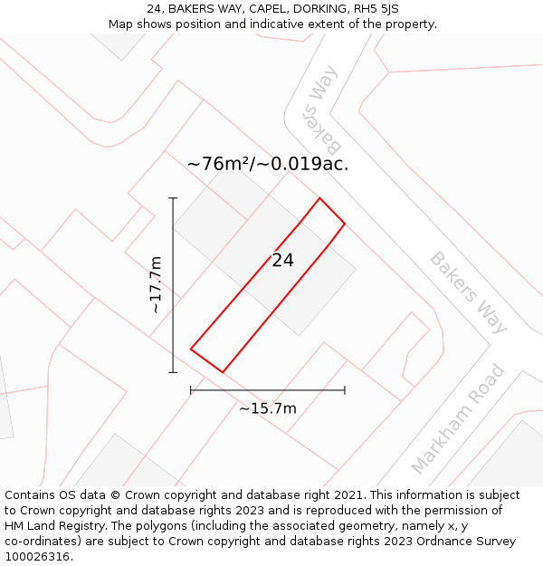 24, BAKERS WAY, CAPEL, DORKING, RH5 5JS: Plot and title map
