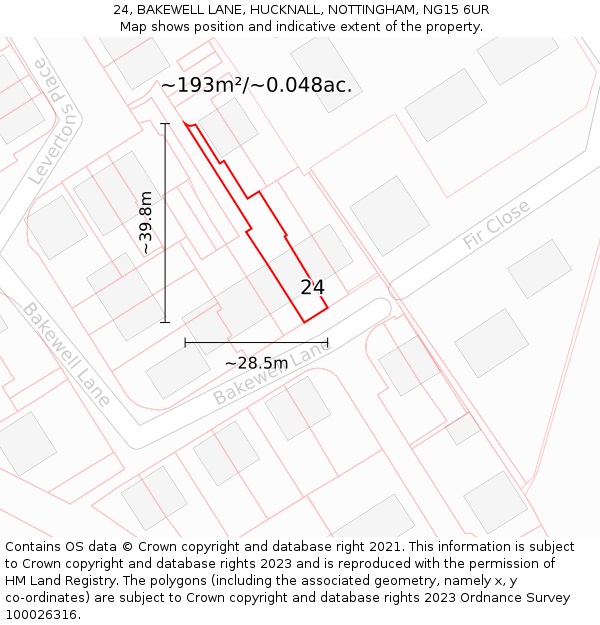 24, BAKEWELL LANE, HUCKNALL, NOTTINGHAM, NG15 6UR: Plot and title map