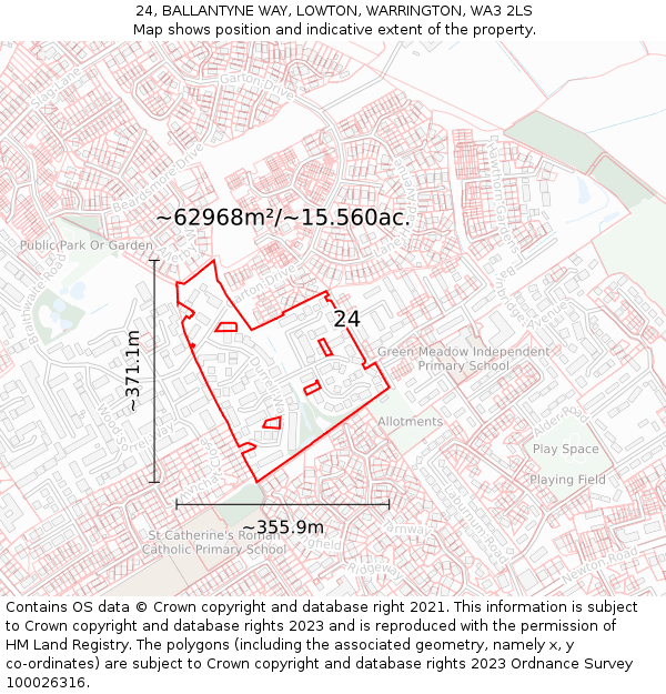 24, BALLANTYNE WAY, LOWTON, WARRINGTON, WA3 2LS: Plot and title map
