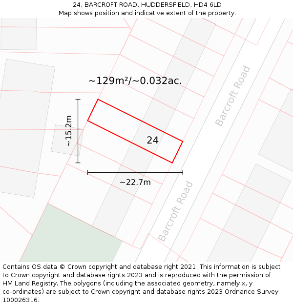 24, BARCROFT ROAD, HUDDERSFIELD, HD4 6LD: Plot and title map