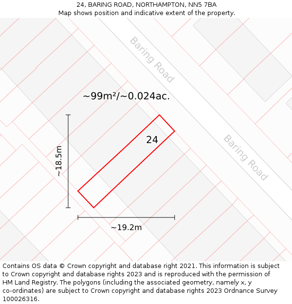 24, BARING ROAD, NORTHAMPTON, NN5 7BA: Plot and title map