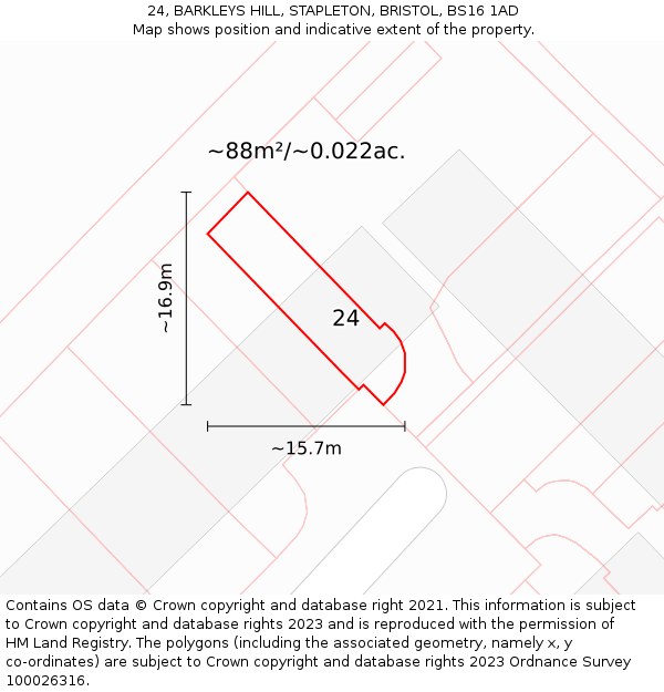 24, BARKLEYS HILL, STAPLETON, BRISTOL, BS16 1AD: Plot and title map