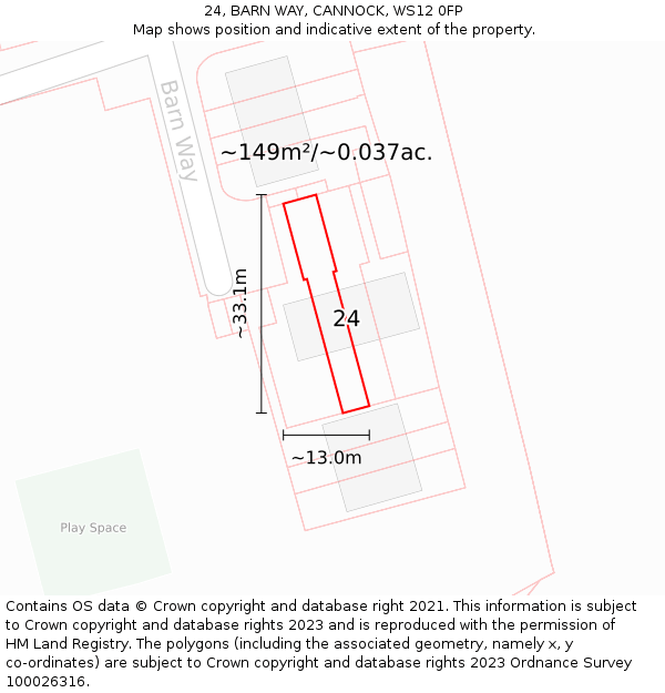 24, BARN WAY, CANNOCK, WS12 0FP: Plot and title map
