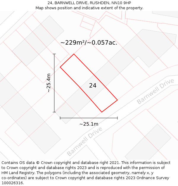24, BARNWELL DRIVE, RUSHDEN, NN10 9HP: Plot and title map