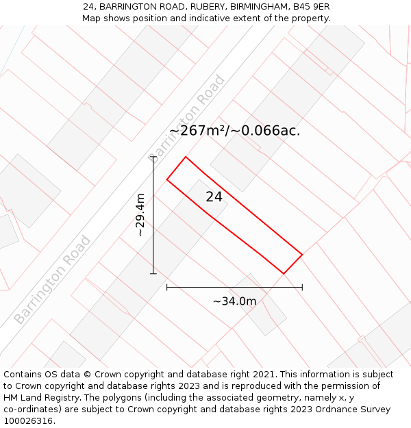 24, BARRINGTON ROAD, RUBERY, BIRMINGHAM, B45 9ER: Plot and title map