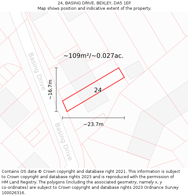 24, BASING DRIVE, BEXLEY, DA5 1EP: Plot and title map